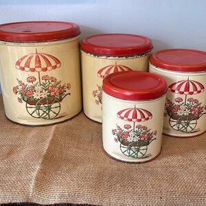Vintage deco ware flower pot nesting canisters  very old from the 50’s set of 4